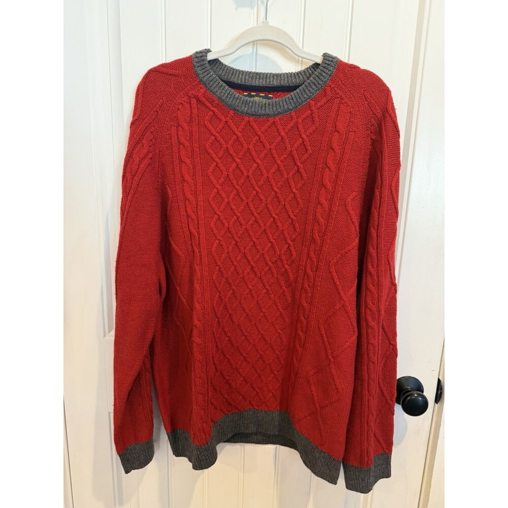 Club Room Men's Cable-Knit Crewneck Wool Acrylic Sweater Ablaze Red XXL